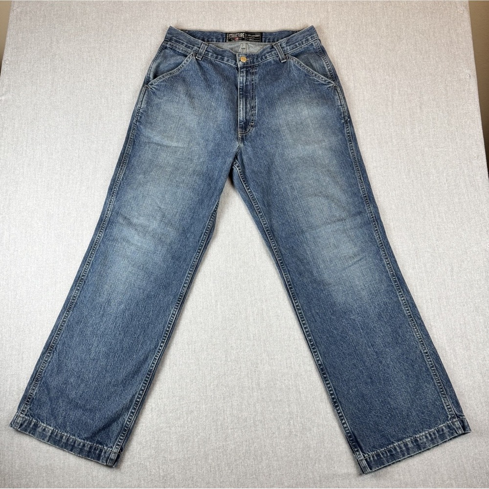 Structure Jeans Men 32x30 Blue Wide Leg Worker‎ Denim Vintage 90s USA